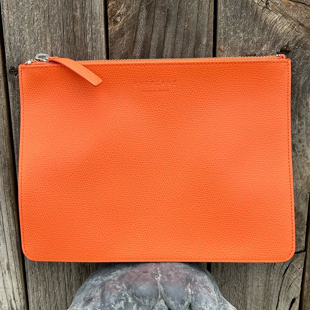 Everlane The Leather Zip Pouch Clutch Orange - Picture 1 of 15